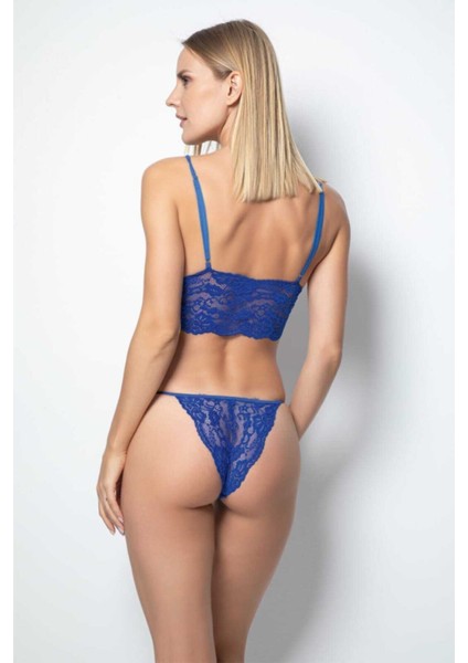 Kadın Mavi Dantel Bralet Sütyen ve Külot Takımı modelleri