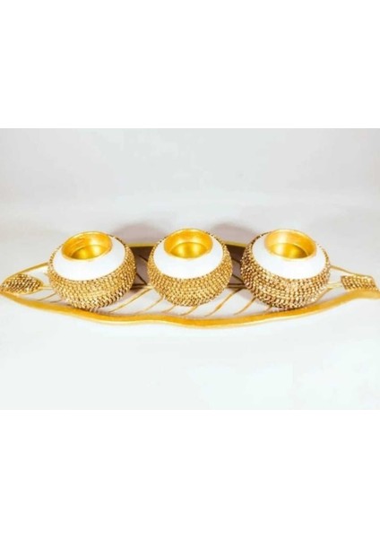 Luxury Polyester Kristal Taşlı 4 Parça Mumluk Şamdan Aksesuar Seti 1 Adet