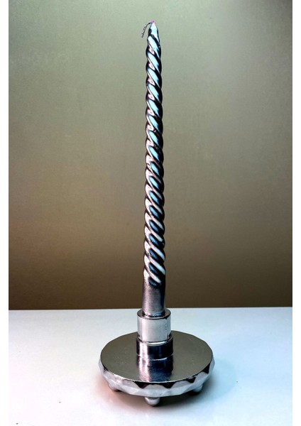 Luxury Dekoratif Hediyelik Dekoratif Metalik Gümüş Parlak Şamdan Mumluk - Çap 10 cm 1 Adet