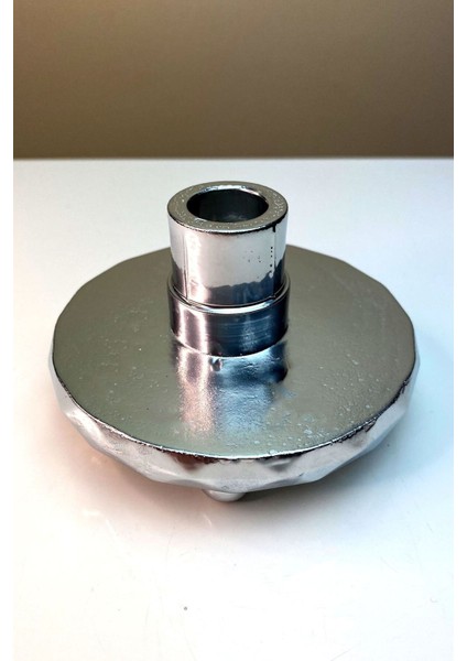 Luxury Dekoratif Hediyelik Dekoratif Metalik Gümüş Parlak Şamdan Mumluk - Çap 10 cm 1 Adet fırsatları