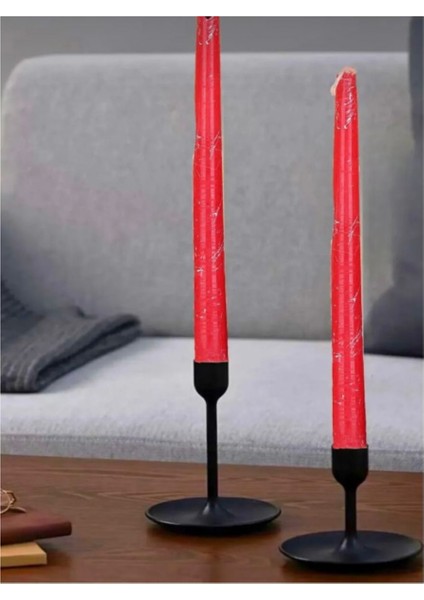 Luxury 2’li Kırmızı Renk Mermer Desenli Şamdan Mumu 25CM Mum 1 Adet