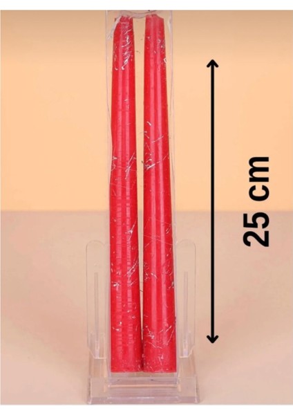 Luxury 2’li Kırmızı Renk Mermer Desenli Şamdan Mumu 25CM Mum 1 Adet