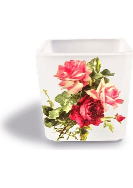 Luxury Dekoratif Buzlu Cam Mumluk Vintage Güllü Desen 8x8 cm (4 Adet) 1 Adet