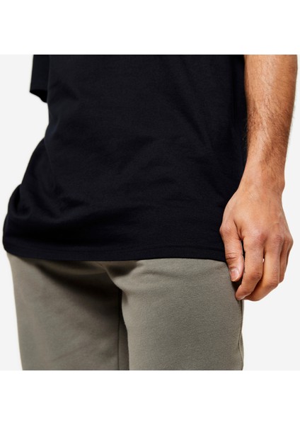 DOMYOS Erkek Siyah Regular Spor Tişörtü 500 Essentials - Fitness