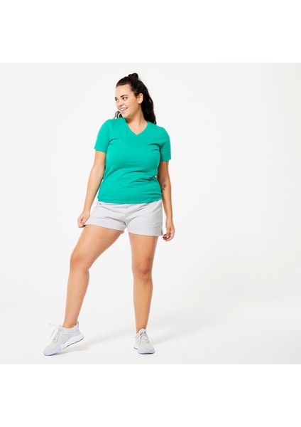 Domyos Kadın Alacalı Açık Gri Slim Spor Şortu 520 - Fitness