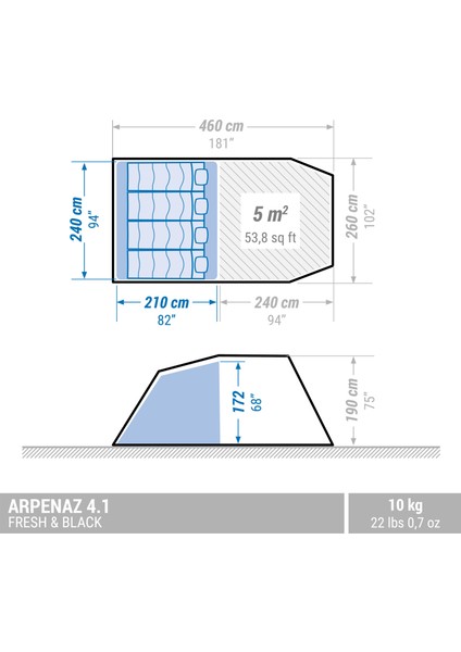 Quechua 4 Kişilik Kamp Çadırı - 1 Odalı - Arpenaz 4.1 Fresh & Black modelleri