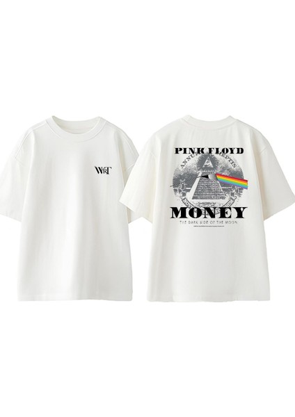 Pink Floyd Money Tasarım Sırt Baskılı Pamuk Beyaz Oversize T-Shirt