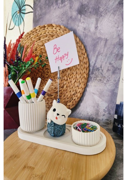 Luxury Dekoratif Sevimli Kedi Notluk, Kalemlik ve Ataşlık Seti, 4lü Masaüstü Organizer 1 Adet fiyatları