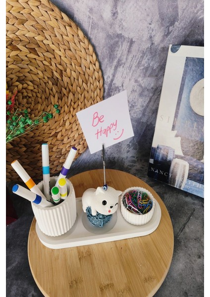 Luxury Dekoratif Sevimli Kedi Notluk, Kalemlik ve Ataşlık Seti, 4lü Masaüstü Organizer 1 Adet modelleri