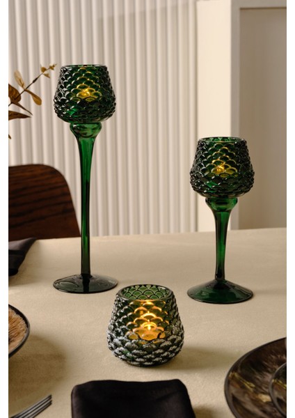 Luxury Pinecone Ayaklı Mumluk Yeşil 8X8X19 cm 1 Adet