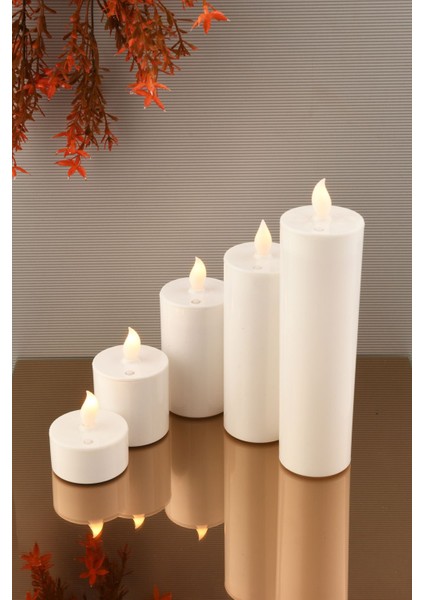 Luxury 5'li Pilli LED Silindir Mum 5 Boy, Baton Mum Beyaz Renk 1 Adet fiyatları