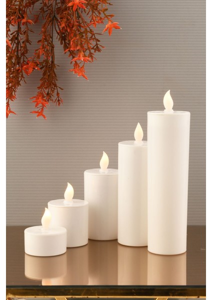 Luxury 5'li Pilli LED Silindir Mum 5 Boy, Baton Mum Beyaz Renk 1 Adet modelleri