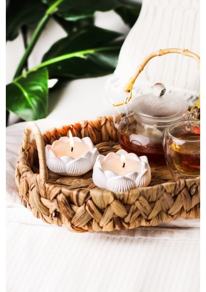 Luxury 2 Adet Beyaz Gül Model Mumlu Mumluk 1 Adet
