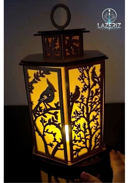 Luxury Dekoratif Kuş Desenli Fener Mumluk 1 Adet