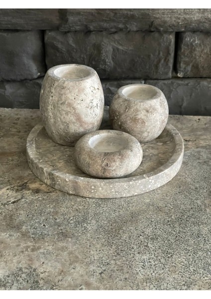 Luxury Silver Traverten Tepsili Mumluk Seti 4 Parça 1 Adet modelleri