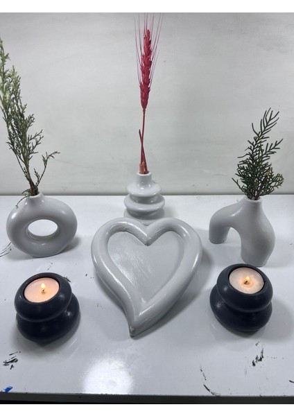 Luxury Hobincan Kalpli Tasarım Dekoratif Minimal Vazo Set, Mumluk 1 Adet