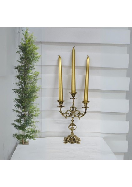 Luxury Pirinç 3 Kollu Şamdan 29CM. 1 Adet