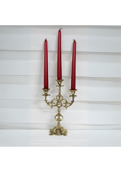 Luxury Pirinç 3 Kollu Şamdan 29CM. 1 Adet