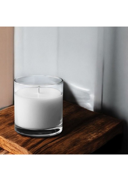 Luxury El Işçiliği Silindir Cam Vazo Içi Mum 8 x 10 cm Genişlik Gül Kokulu Beyaz Renk 1 Adet