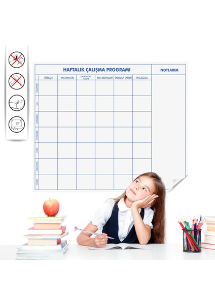 Statik Kağıt 5-6-7-8.sınıf Haftalık Ders Çalışma Programı 100 cm x 120 cm Nrmsa