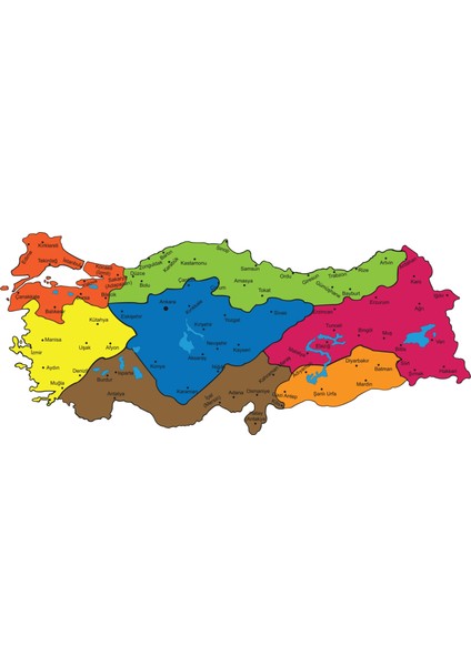Statik Kağıt Renkli Türkiye Bölgeler Haritası 150 cm x 271 cm Nrmsa