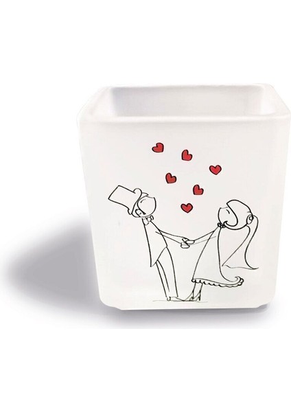 Luxury Dekoratif Buzlu Cam Mumluk Cin Ali&ayşe Desen 8x8 cm (4 Adet) 1 Adet