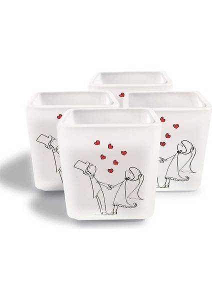 Luxury Dekoratif Buzlu Cam Mumluk Cin Ali&ayşe Desen 8x8 cm (4 Adet) 1 Adet fırsatları