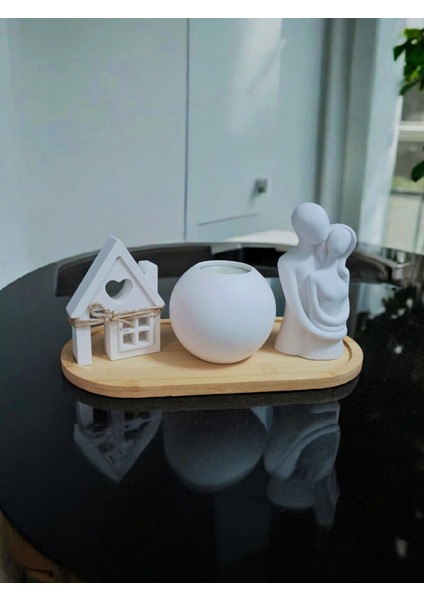 Luxury Bambu Tepsi Üzerinde Aşk Mumluk Takim 1 Adet