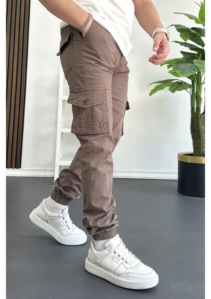 Erkek Paçası Lastikli Kargo Cepli Pantolon Koyu Kahverengi EDW353 fiyatları