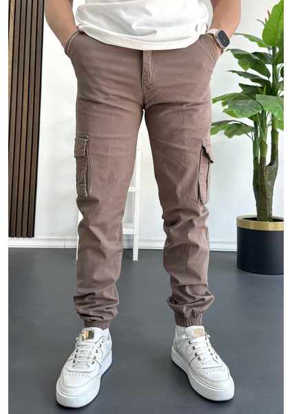 Erkek Paçası Lastikli Kargo Cepli Pantolon Koyu Kahverengi EDW353 modelleri