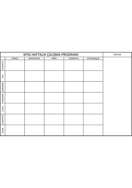 Statik Kağıt Kpss Çalışma Programı 100 cm X120 cm Nrmsa