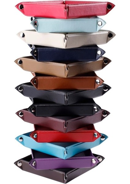 Luxury Masaüstü Organizer Düzenleyici Deri Dekoratif Sepet Kare Desktop Organizer Rainbow Vegan 16,5X16,5 C 1 Adet modelleri