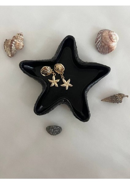 Luxury Siyah Deniz Yıldızı Sunumluk, Deniz Yıldızı Tabağı, Mumluk, Dekoratif Obje, Siyah Deniz Yıldızı 1 Adet