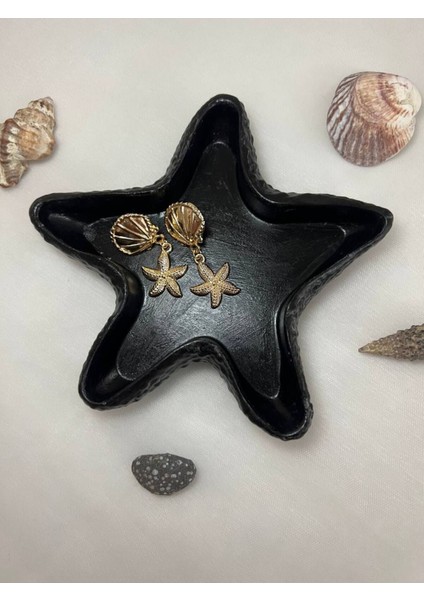 Luxury Siyah Deniz Yıldızı Sunumluk, Deniz Yıldızı Tabağı, Mumluk, Dekoratif Obje, Siyah Deniz Yıldızı 1 Adet