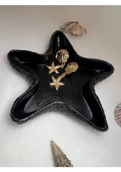 Luxury Siyah Deniz Yıldızı Sunumluk, Deniz Yıldızı Tabağı, Mumluk, Dekoratif Obje, Siyah Deniz Yıldızı 1 Adet