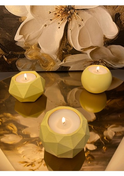 Luxury Concrete Desıgn Tealight Dekoratif 3'lü Mum Seti - Sarı 1 Adet