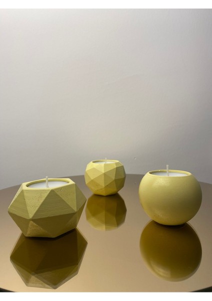 Luxury Concrete Desıgn Tealight Dekoratif 3'lü Mum Seti - Sarı 1 Adet