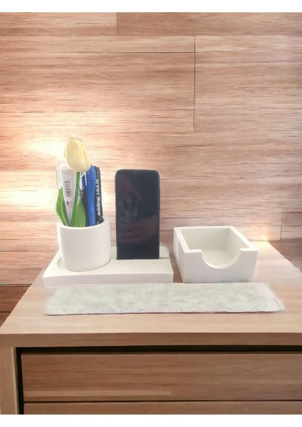 Luxury Saksılı Beyaz Beton Masa Üstü Organizer 1 Adet