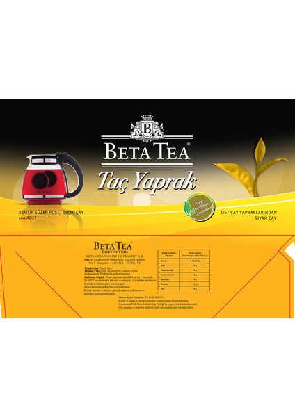 Beta Taç Yaprak Demlik Poşet Çay 100 Adet