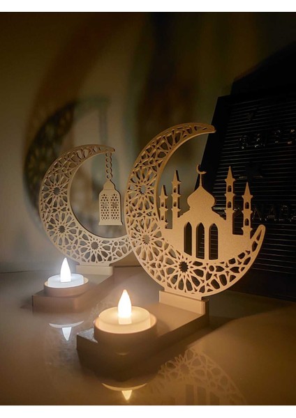 Luxury Ramazan Dekoratif Mumluk / Islami Ay Yıldız Cami Desenli LED Şamdan (Ramazan, Kandil, Islami Dekor) 1 Adet fırsatları