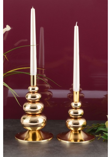 Luxury Flora 2'li Şamdan Gold Kaplama Dekoratif Metal Mumluk 1 Adet