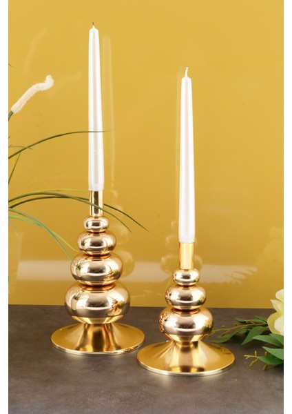Luxury Flora 2'li Şamdan Gold Kaplama Dekoratif Metal Mumluk 1 Adet modelleri