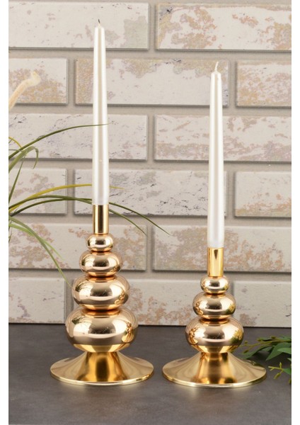 Luxury Flora 2'li Şamdan Gold Kaplama Dekoratif Metal Mumluk 1 Adet indirimleri