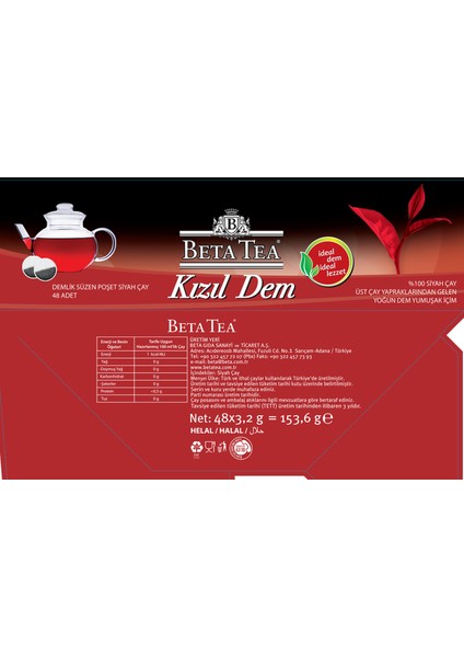 Beta Kızıl Dem Türk Çayı Demlik Poşet 48 Adet