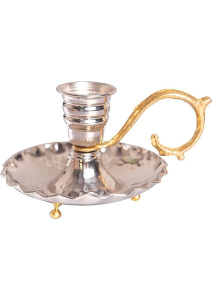 Luxury Bakır El Şamdanı Fırfırlı Model Gümüş Renk (Ikili) 1 Adet