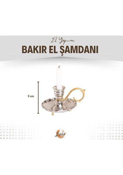 Luxury Bakır El Şamdanı Fırfırlı Model Gümüş Renk (Ikili) 1 Adet
