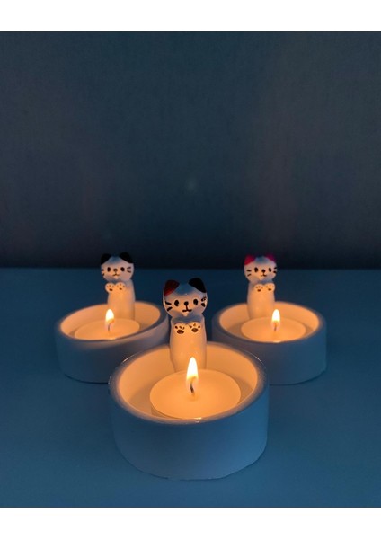 Luxury Sevimli Üşüyen Kedi Mumluk/ Ateş Başında Isınan Kedi Mumluk 1 Adet