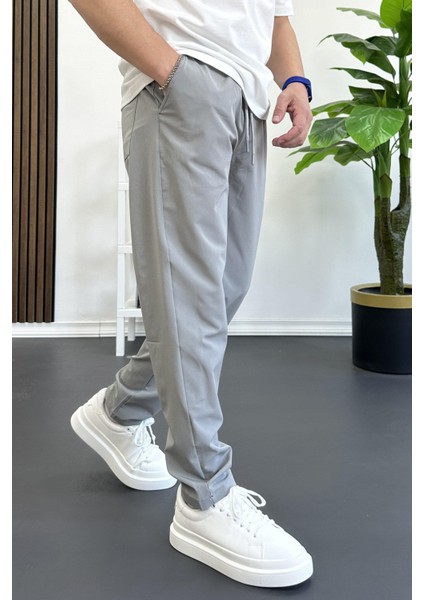 Erkek Beli Lastikli Jogger Pantolon Gri EDW354