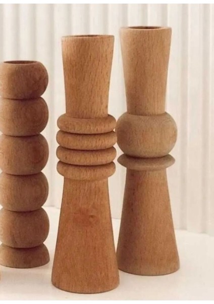 Luxury Ahşap Şamdan Mumluk 3 Lü Takım 1 Adet