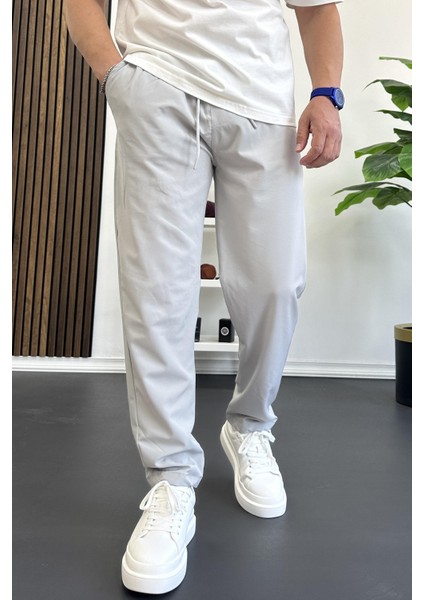 Erkek Beli Lastikli Jogger Pantolon Açık Gri EDW354